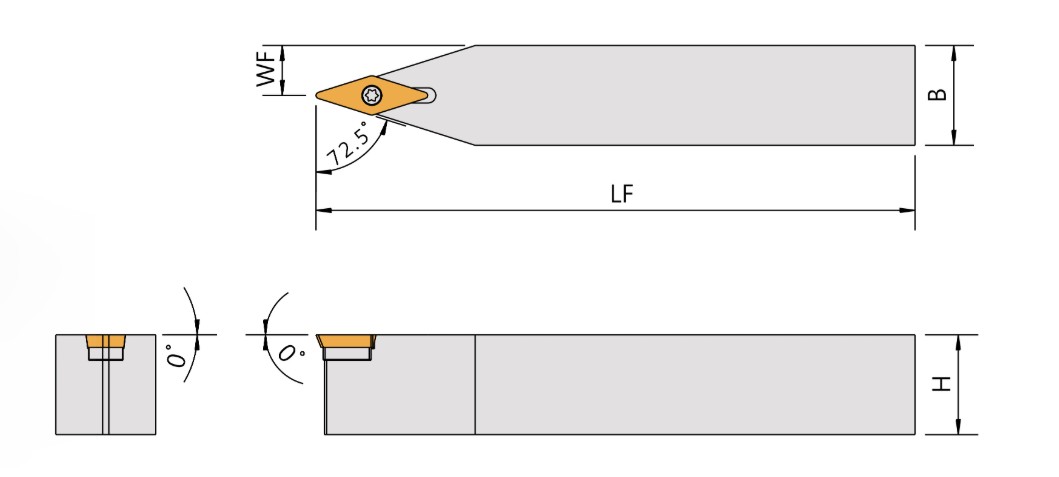 72.5º Rhombic / Positive - Neutral Turning Tool Holder - SVVCN-2525 M16S diagram